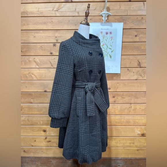 VTG Latte by Coffee Shop Glen Check Wool Blend Jacket Coat Statement Overcoat Sm - Picture 4 of 16